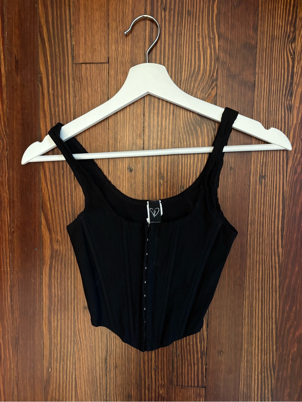 Black Corset Tank Top with Hook Closure - Windsor